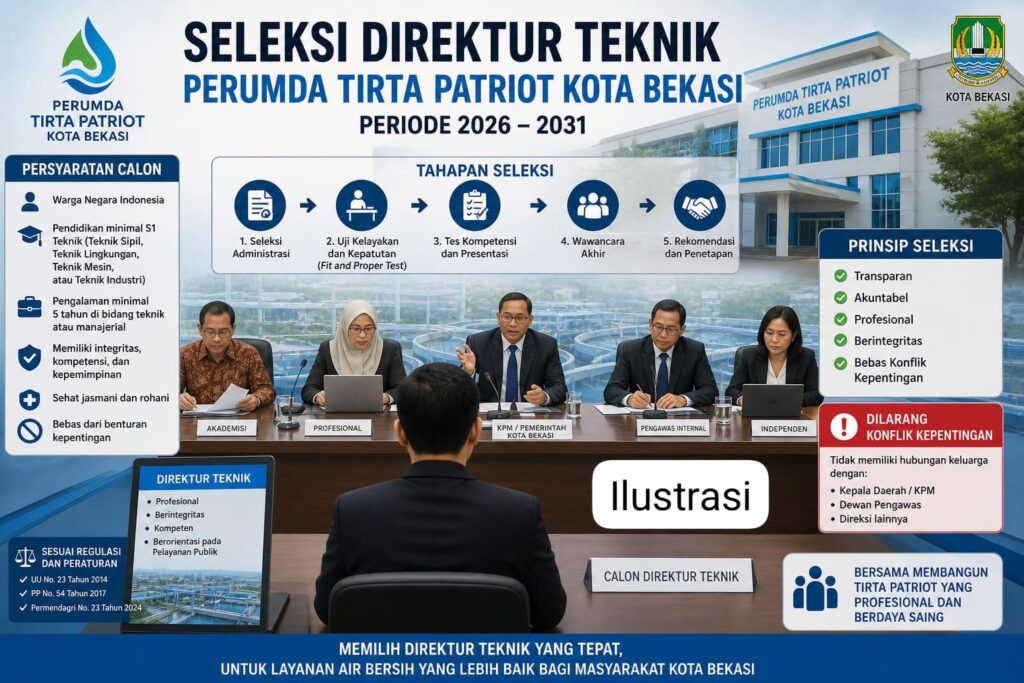 Rekrutmen Direktur Teknik Perumda Tirta Patriot 2026–2031 Disorot, Wali Kota Bekasi Diminta Jaga Transparansi dan Hindari Konflik Kepentingan